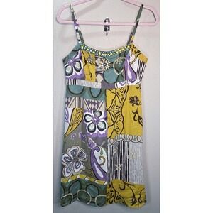 CAbi Patchwork Beaded Sundress Size 6 Boho Floral Print Spaghetti Strap Dress